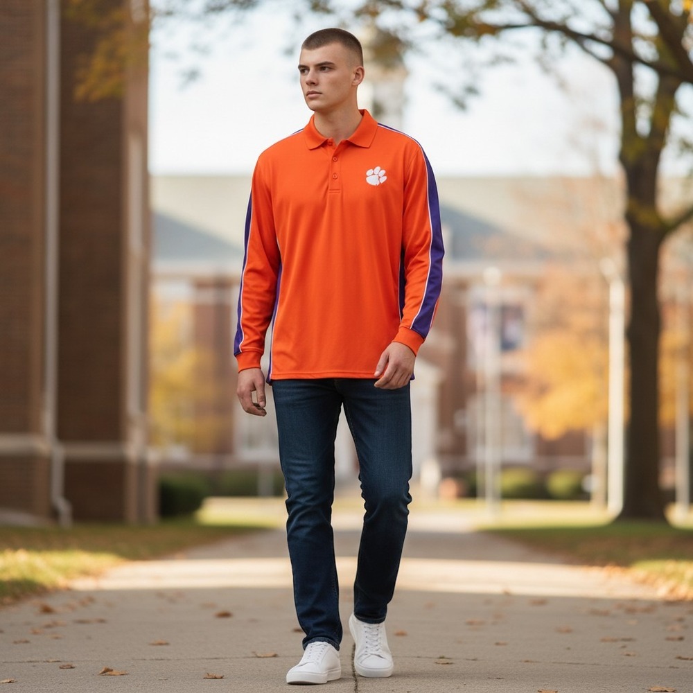Chiliwear Clemson Tigers Polo XXL Orange Excellent Long Sleeve Embroidered Shirt